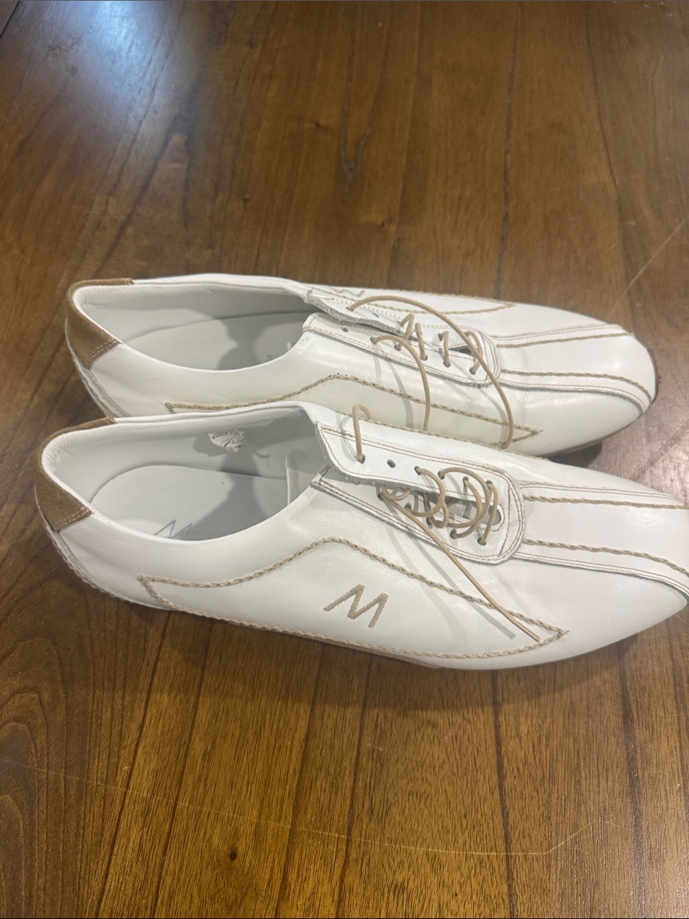 Men's White & Tan Casual Slip-On Loafers with Embroidered 'M'
